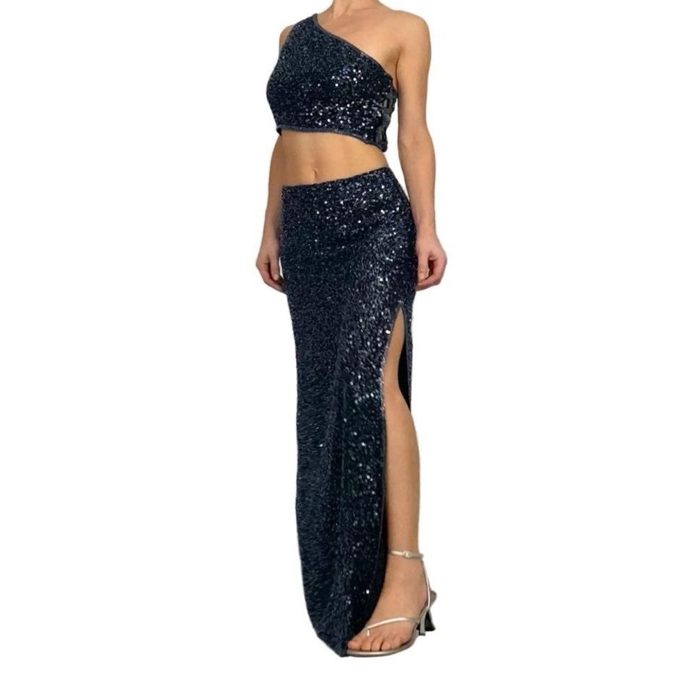 Jovani blue beaded formal skirt set
